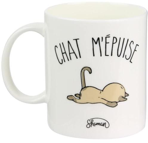 La Chaise Longue Mug Chat M Épuise Céramique Bone China Marron 10x8 cm | Céramique Bone China, compatible lave-vaisselle et micro-ondes, design chat humoristique, cadeau amateur de chats