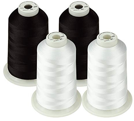 Simthread Maschinenstickgarn 5000M Spulen Set Polyester Stickgarn für Stickmaschine und Nähmaschine (2 Weiß & 2 Schwarz)