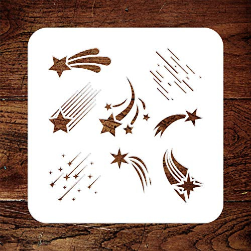 Sternschnuppen-Schablone – 21,5 x 21,5 cm – wiederverwendbare himmlische Sternschnuppen-Wandschablonen – Verwendung für Papierprojekte, Scrapbook, Tagebuch, Wände, Böden, Stoff, Möbel, Glas, Holz usw.