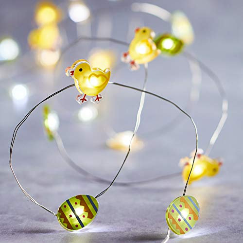 Lights4fun Easter Egg & Chick Battery Operated Micro LED Indoor Silver Wire String Fairy Lights
