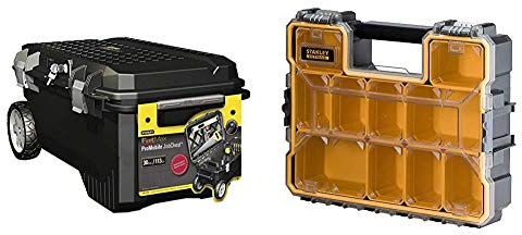 STANLEY FATMAX Pro Rolling Toolbox Chest, Heavy Duty Metal Latch, Portable Tote Tray for Tools and Small Parts, 1-94-850 & 1-97-518 Fatmax Deep Pro Organiser