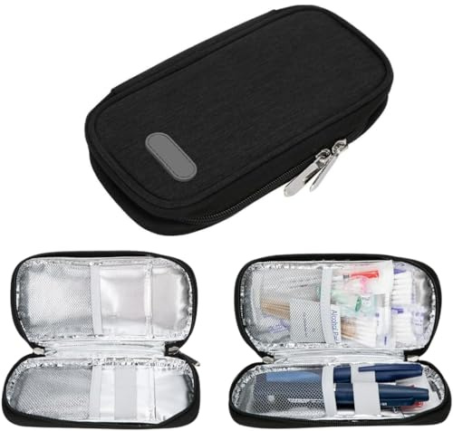 DEWIN Borsa Termica per Insulina,Borsa Portatile per Insulina Raffreddamento Borsa Termica Refrigerata per Medicinali 21 x 11,5 x 3cm/8,3 x 4,5 x 1,2Pollici (Nero)