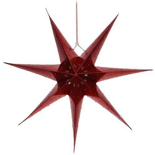 COM-FOUR® Leuchtstern in 3D mit LED Beleuchtung in warm-weiß zum Aufhängen, Stabiler Papierstern, tolle Weihnachtsdeko (1 Stück - rot)