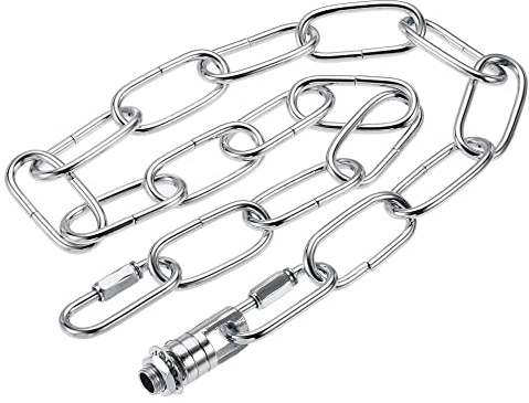 sourcing map Cadena de lámpara colgante, 0.16 pulgadas de grosor, 24 pulgadas de largo, eslabones colgantes con conectores de cadena, anillos de gancho, tono plateado, 1 juego