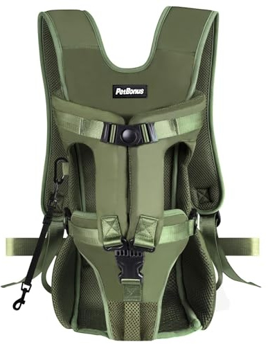 PetBonus Pet Front Dog Carrier Backpacks, Adjustable Pet Backpack, Legs Out Easy-fit Puppy Chest Carrier for Medium Small Dogs, Hands Free for Hiking, Cycling (Army Green, M)