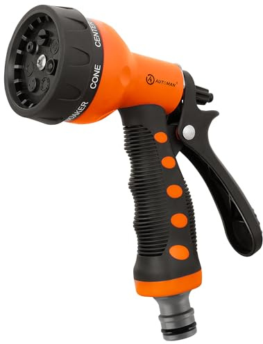 AUTOMAN Hose Pipe Spray Gun, 7 Patterns Garden Hose Spray Gun, High Pressure Hose Nozzle, Anti-Slip Water Hose Gun for Plants & Lawns Watering, Car & Bike Washing and Pets Bathing, Orange