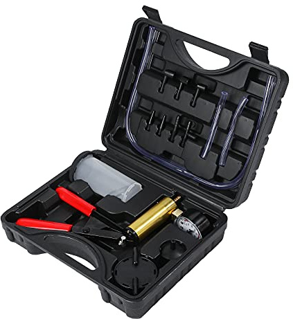 ZJERYL GULL 2 in 1 Brake Bleeder Kit with Hand Vacuum Pump with Gauge Adapters Automotive Brake Fluid Bleeding Set with Protected Case for Car Truck （Black）