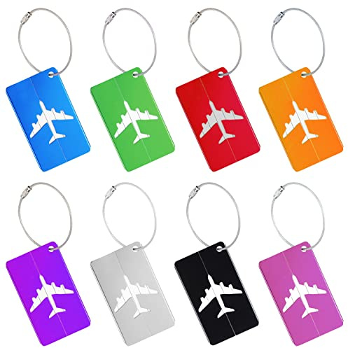 8 Pcs Metal Luggage Tags - Travel Tags with Name Address Tel Email Labels for Business Trip Luggage Suitcase