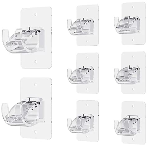 CIEMGNZOC 8PCS No Drill Curtain Brackets, Nail Free Adjustable Curtain Hooks for Rods Under 1.57 Inch (Transparent)