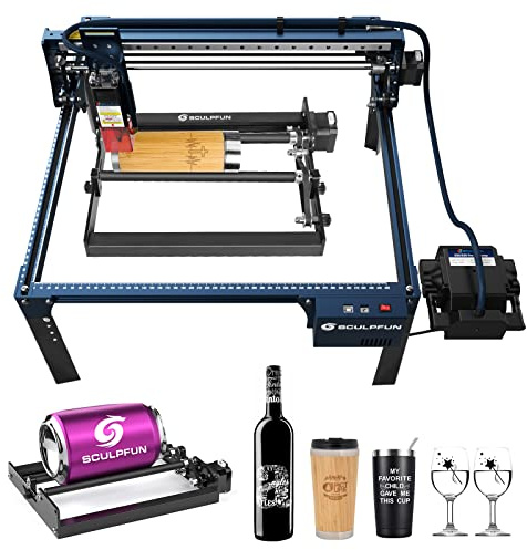 SCULPFUN S30 PRO Macchina per incisione laser con rotativo laser e controllo automatico Air Assist, precisione 0,005mm, Laser Cutter incisione laser con uscita 10W Taglio per legno metallo vetro