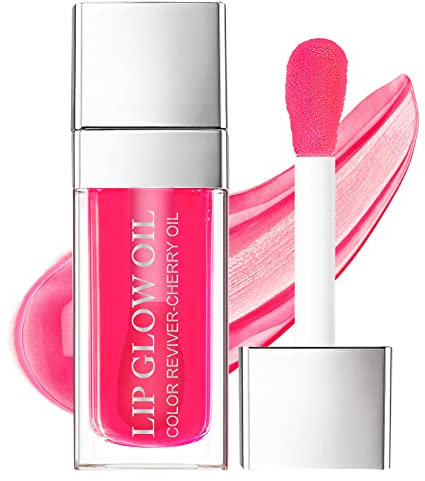 AOOWU Plumping Lip Oil Tinted, Moisturizing Long Lasting Nourishing Lip, Hydrating Gloss Tint Lipstick for Women, Glitter Shine Liquid Lipstick, Glaze Makeup Cosmetic, 015 - Cherry red, Pack of 1