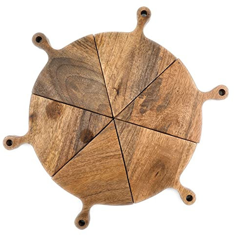 Carousel Home 6 Piece Wooden Selection Board | Round Mango Wood Sharing Platter | Wooden Graze Board Snack Board 6 Serving Boards for Appetisers - 30cm