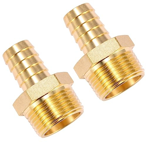 2 Pack Brass Hose Fitting, Adapter, 3/4 Barb x 1 NPT Male Pipe