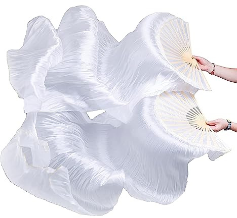 TMZAQH Artificial Silk Belly Dance Bamboo Fans Veils Colors1 Pair 180 * 90cm (Left+Right)