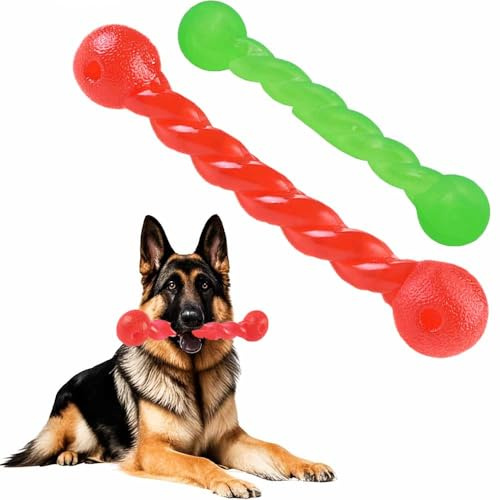 Norhogo 2 Stück Hundespielzeug für Zähne, Gummi Spirale Kauknochen | Ungiftig für große kleine Hunde, reinigt die Zähne und massiert das Zahnfleisch Red/Green