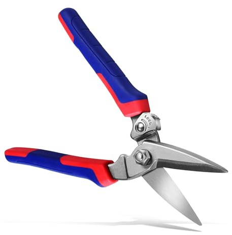 BoFuYuan Heavy Duty Industrial Scissors: Utility Sharp Aviation Tin Snips for Cutting Thin Metal Sheet, Fine Iron Wire, Wires, Plastic, Rubber Hose, Carpet, Cardboard （8'' Blue）
