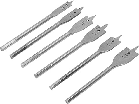 Brocas para Madera de Pala, Juego de Brocas Planas de Posicionamiento Preciso de 3 Bordes, Ahorro de Mano de Obra, Grabado en Acero de Alto Carbono, 6 uds. para Carpintería (Plata)