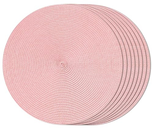 FunWheat Runde geflochtene Tischsets für Esstisch, gewebt, waschbar, rutschfest, 38,1 cm, Rosa, 8 Stück