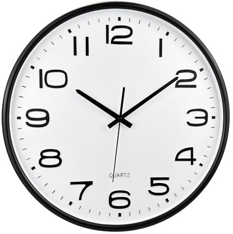 Plumeet 40.6cm Extra Große Wanduhr, Nicht tickende Stille Quarz Dekorative Uhren, Moderner Stil Gut für Wohnküche Wohnzimmer Schlafzimmer Büro, Große 3D-Nummer Anzeige, (Weiß)