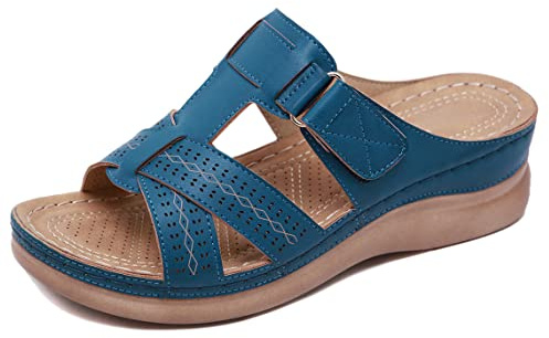 SMajong Ciabatte Donna Ortopedico Estive Moda Pantofole Donna Sandali Punta Aperta Con Zeppa Antiscivolo Scarpe Spiaggia Blu 38EU