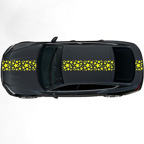 Kiwistar - Autoaufkleber Rallye Streifen - 30 x 400 cm Sterne Stars - Neongelb glänzend - selbstklebend - Viperstreifen für Auto, Motorhaube, Karosserie - Tuning Aufkleber Racing Deko