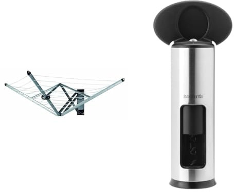 Brabantia WallFix Retractable Washing Line with Protective Fabric Cover (24m) Wall-Mounted Foldaway Clothes Air Dryer (Silver) & 297663 Classic Corkscrew - Black