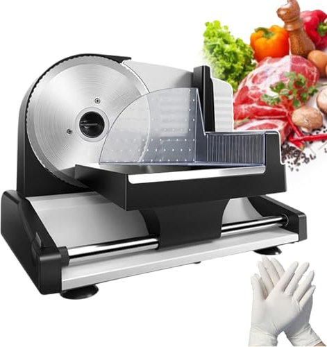 forplubossmmp Affettatrice Elettrica per Carne 200w Taglia Verdure - Coltelli E Affettatrici Elettriche in Acciaio Inossidabile con Carrello Scorrevole - Affettatrice Professionale -con Lama Affilata