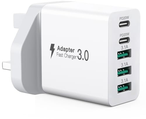 USB C Plug, 50W 5-Port Fast Wall Charger, PD20W Type-C Charging Block 3.1A Charge, PD+QC Hub Multiple USB A+C for iPhone 16/15/14/13/12/iPad/Samsung Galaxy S24/S23/S22/Tablet