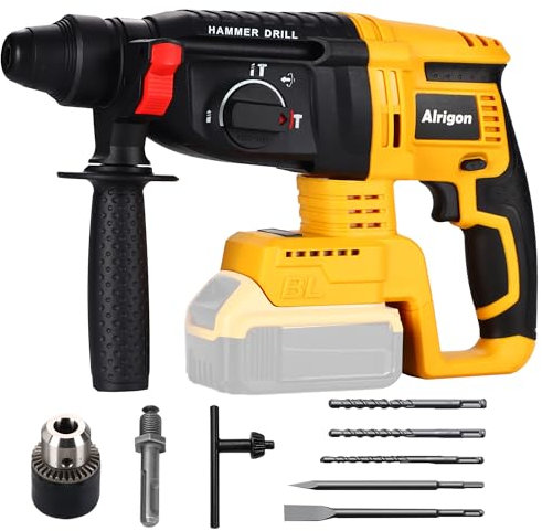 Alrigon Cordless Rotary Hammer Drill Compatible with Dewalt 20V MAX Battery, Brushless SDS 2.6 Joules Rotary Hammer Drill for Concrete Home Use and Professional Construction Work(Battery not included)
