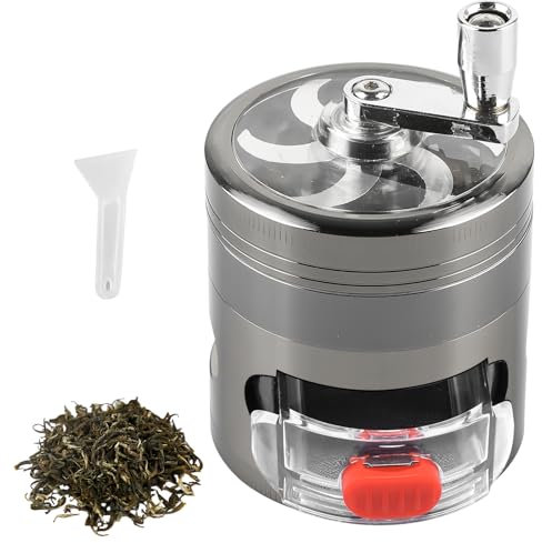 Grinder Pollen Crusher, 4-Teilig Ø63mm Handkurbel Gewürzmühle mit Schublade, Zinklegierung Kräutermühle mit Pollen Scraper und Magnetische Deckel für Gewürze Kräuter Spices Herb (Nickel-Schwarz)