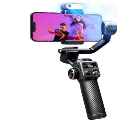 Kit Gimbal Apto for teléfono Inteligente, cardán de 3 Ejes, rastreador AI, luz de Relleno, Apto for iPhone 15 Pro MAX y estabilizador Android(M6 Kit with RC)