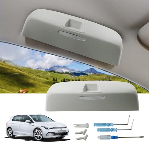 LUWU Sonnenbrillenhalter Auto für Vw Golf 8 ID.3 ID.4 Passat b9 / Cuprα Born/Skodα Enyaq iV/Octavia 4 / A-UDI Q4 e-tron 2020-2025 2026, Golf 8 GTI GTE GTD MK8 Innenraum Brillenbox Zubehör (Beige)
