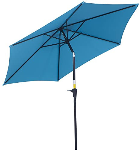 Outsunny Parasol de Jardin Ø2,6 x 2,35 m inclinable avec manivelle, Parasol d'extérieur à 6 Lattes en Aluminium, métal et Polyester 180 g/㎡, Bleu