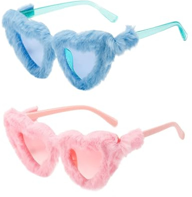 RELKLYU 2 Stücke Plüsch Liebe Sonnenbrille, Süße Sonnenbrille, Kreative Brille, Partygläser, Foto -Requisiten.