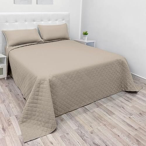 NARCISO - Trapuntino Matrimoniale Tinta Unita Ideale per la Mezza Stagione, Copriletto Leggero 260x270cm, Disponibile in Varie Colorazioni Uniche, Prodotto in Italia (Sabbia)