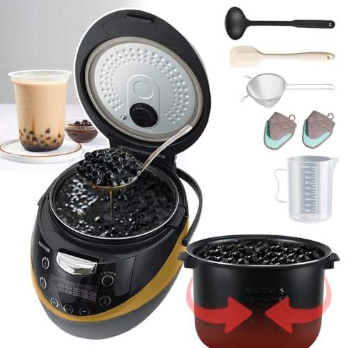 agreilduite Macchina per Il tè al Latte con Bolle da 900W con Rivestimento Antiaderente da 6l o 8l,Macchina per Cucinare Perle Tapioca con Cucchiaio/Cucchiaio/Raschietto/misurino/Guanti,8l(max1.5kg)