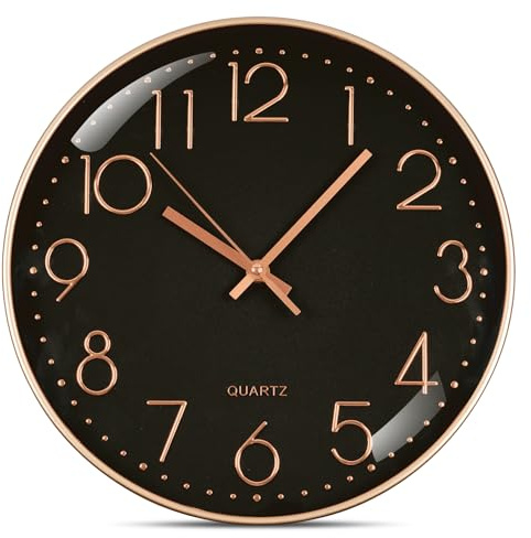 Aolso Wanduhr, geräuschlos und tickt Nicht, Batteriebetriebene runde Wanduhr, Digitale Wwanduhr, modernes Quarz-Design, für Wohnzimmer, Büro, Küche oder Kinderzimmer (Schwarzer Hintergrund, 30CM)