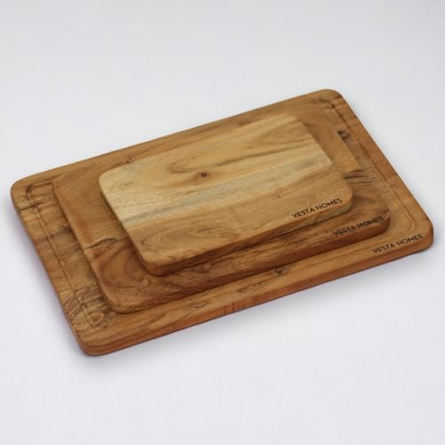 Vesta Homes Cutting Boards for Kitchen, Large Wood Chopping Board Set of 3 Acacia Charcuterie Board Wooden Trays for Meat, Serving Board for Fruit, Vegetables and Cheese Natural 38.1L x 25.4W cm