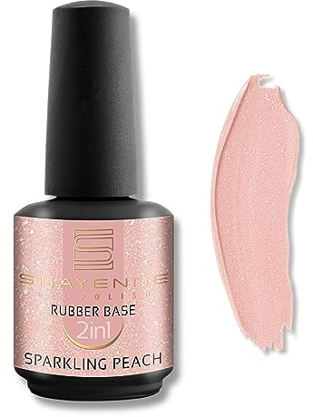 SHAYENNE Rubber Base Color 15ml - 2in1 Sparkling Peach - Made in Germany | Soak Off Gel UV/LED, Base Coat & Farbe, Gummibase für Nägel, Langanhaltender Lack, Made in Germany