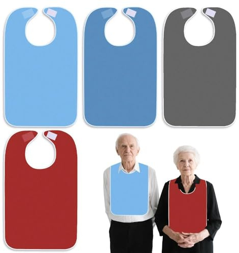 4 Stück Lätzchen für Senioren, Erwachsene Sabberlatz für Erwachsene Mehrfach Verwendbar, Waschbar und Leicht zu Reinigen,Unisex Kleiderschutz mit Klettverschluss für Ältere und Behinderte, Komfortable