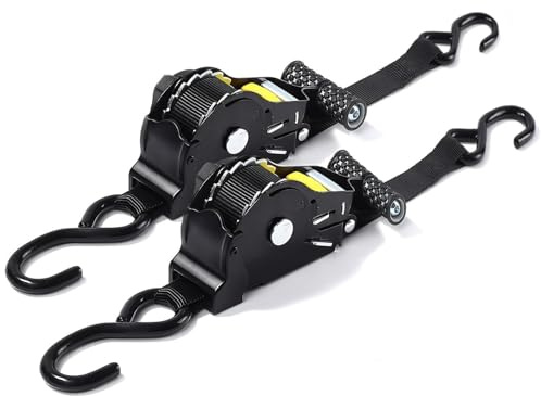 2 Stück Automatik Spanngurte mit Ratsche, Automatischer Spanngurtaufroller 3mx25mm, 680kg Tragkraft Verstellbarer Spanngurt, Spanngurt Zurrgurte mit Ratsche und J Haken, Spanngurte TÜV/GS Zertifiziert