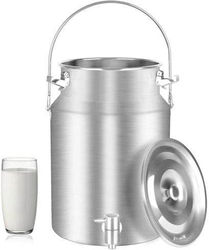 304 Stainless Steel Milk Bucket Milk Jug With Tap,3-125 Liter Milk Transport Barrel Can Tote Jug With Sealed Heavy for Milk and Wine WR,Silver-3L
