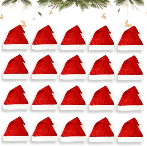 pangutheos 20 Pezzi Cappello Babbo Natale, 30x40cm Cappelli Natalizi, Unisex Rosso Cappellini Natale per Decorazioni Natalizie, Famiglia, Feste