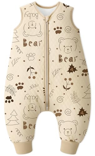 Looxii Schlafsack Baby mit füßen 2.5 Tog Baumwolle Warm Winterschlafsack Baby Schlafsack mit Beinen für Kinder 6-18 Monate Jungen Mädchen 70 cm Beige Bär