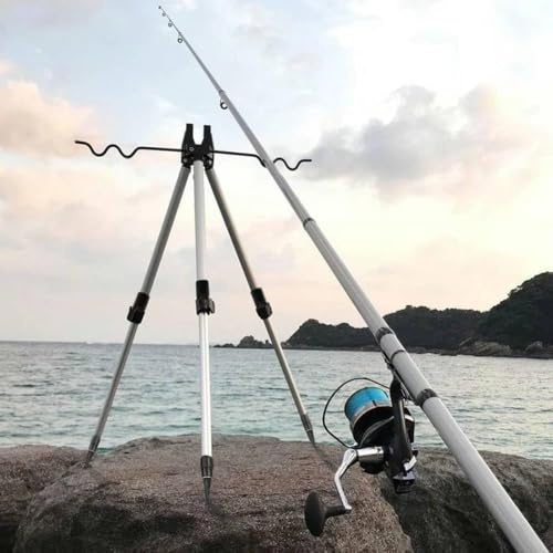 Japard Fishing Rod Pole Holders for Ground, Holding Tripod Stand with 5 Rods, Adjustable Aluminum Alloy for Sea Pier Quay River
