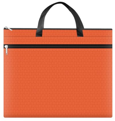 Sarini A3 Portable Document Bag Zippered A3 Oxford Fabric Waterproof Sketch Art Storage Bag for Office School Use Business Travel Folder Organizer Orange