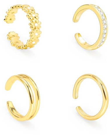 Besuraty Toe Rings for Women Non Tarnish 14K Gold Filled Adjustable Dainty Toe Ring Set Flower CZ Diamond Simple Hug Open Band Rings Summer Beach Trendy Foot Jewelry