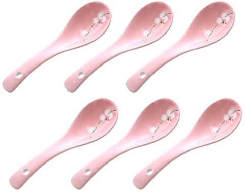 TOPBATHY Japanese Style Ceramic Porridge Spoons Set of 6 5.51 in Porcelain Soup Spoon for Rice Dessert and Soup Lightweight Home Tableware for Kitchen Picnic and Daily Use