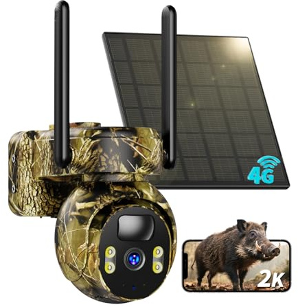 SEHMUA Fototrappola con SIM e Pannello Solare, Fototrappola Notturna 4G, Telecamera con SIM 4g da Esterno, Visione Notturna, Rilevamento PIR, PTZ 360, Impermeabile IP66