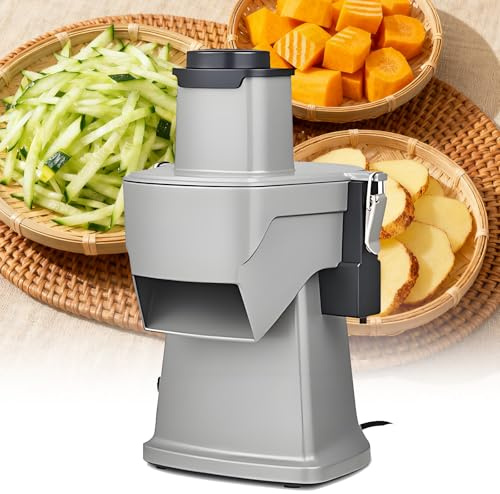 QianCruxtacy Affettatrice Elettrica Professionale per Verdure,Motore in Rame da 200w,Lama Rimovibile,Capienza 180kg/H,Corpo in Alluminio,Funzionamento Continuo 60 Minuti,Adatto a Ristoranti,Hotel